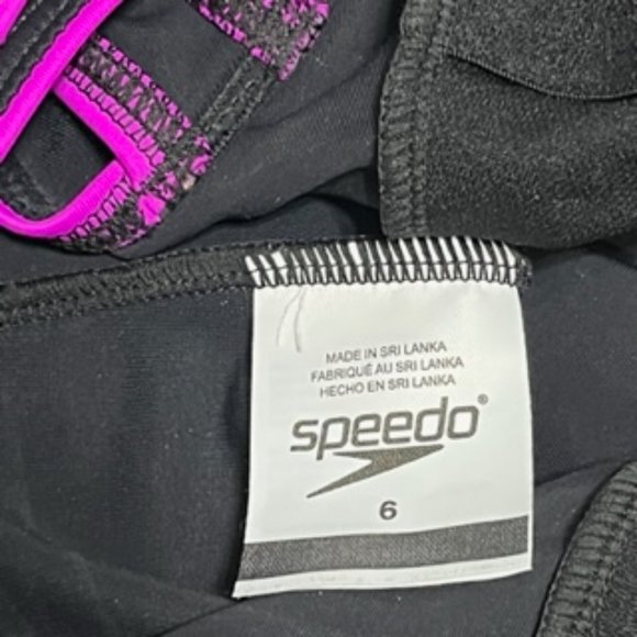 SPEEDO UltraBack Black With Purple Contrasting Piping One-Piece Swimsuit NWT - Picture 13 of 14
